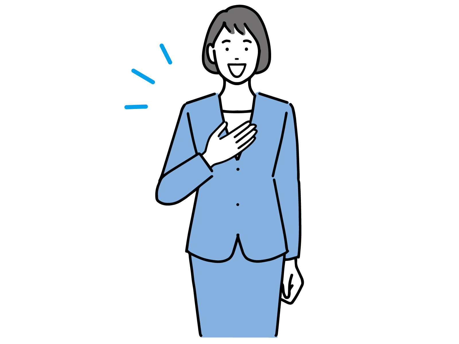 ハキハキ答えるスーツの女性