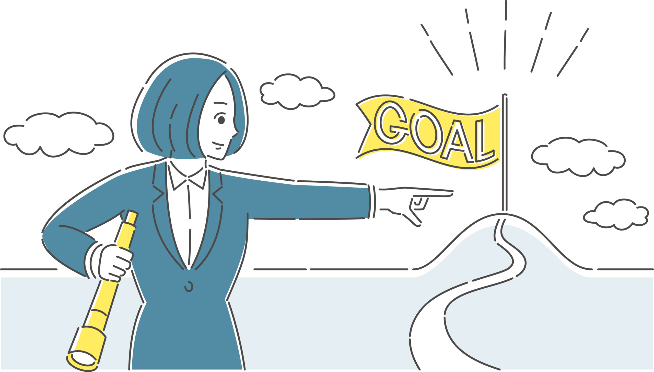 ゴールを指さす女性